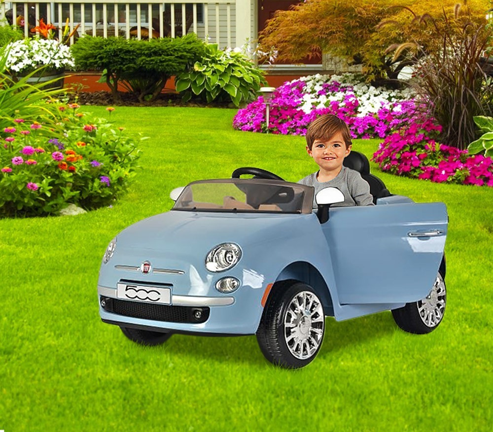 B90106 Voiture électrique pour enfants FIAT 500C siège en cuir 12V télécommandée