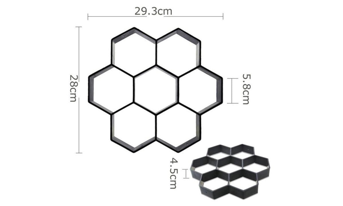 10757 Moule à pavé béton pour jardin mod. hexagonal taille 28 X 29 cm