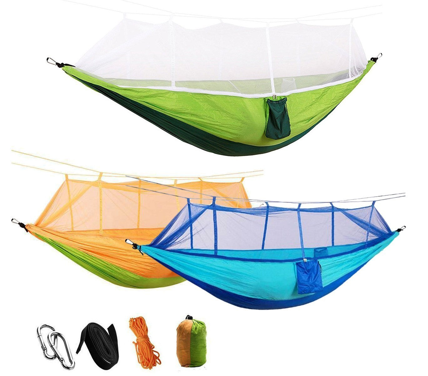 Kit hamac à suspension bicolore 10746 avec moustiquaire et poches multifonctions