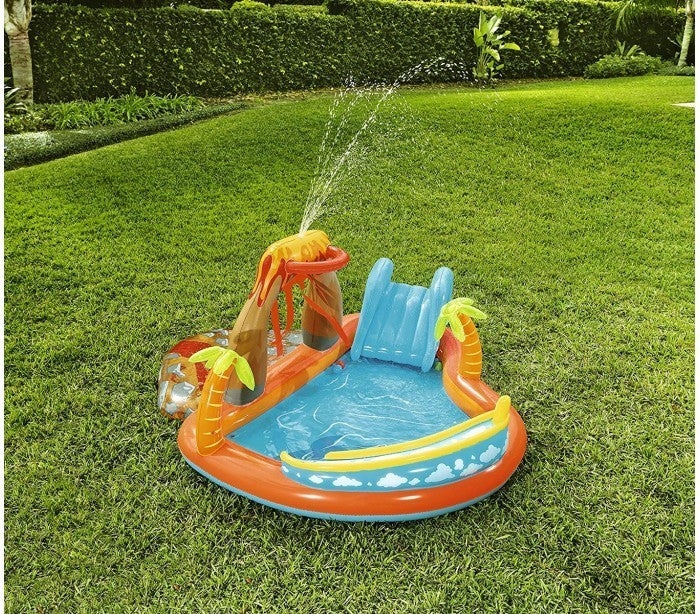 53069 Piscine Play Center modèle Volcan fond gonflable, toboggan 265x265x104cm