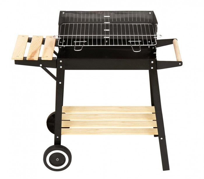 429754 Barbecue à charbon en acier et bois et roues à transporter 58x33x68cm