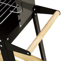 429754 Barbecue à charbon en acier et bois et roues à transporter 58x33x68cm