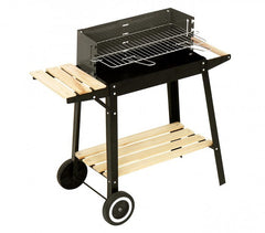 429754 Barbecue à charbon en acier et bois et roues à transporter 58x33x68cm