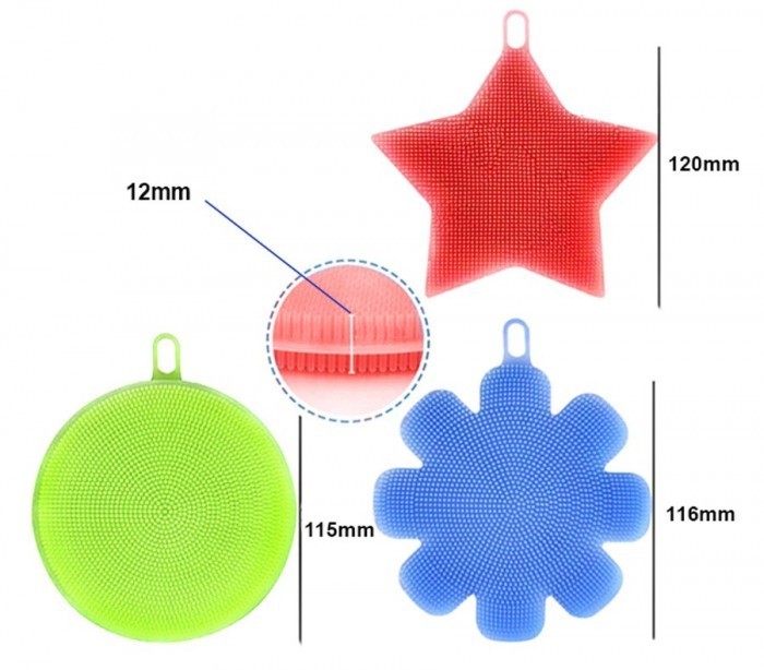 Set de 3 éponges en silicone BEST GRIP SPONGE avec picots, nettoyage en douceur