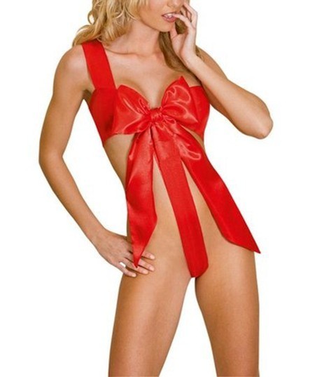 Lingerie de Babydoll défini comme ruban de satin rouge cadeau - tenue sexy