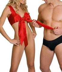 Lingerie de Babydoll défini comme ruban de satin rouge cadeau - tenue sexy