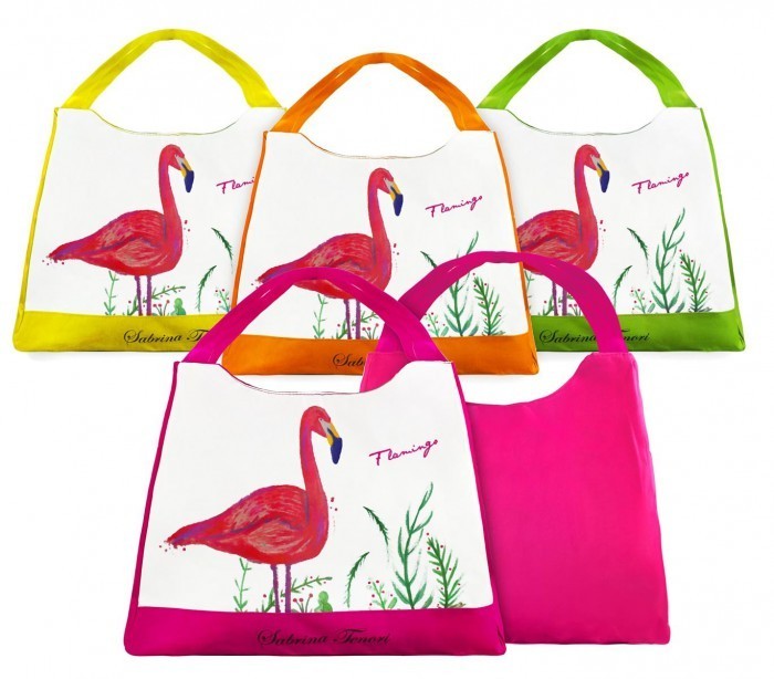 424117 sac de plage Sabrina Tenori Flamingo  avec double anse, plusieur coloris