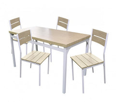 433843 Table de jardin AH avec 4 chaises en métal et bois clair 110x70x75 cm