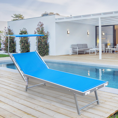 Lettino Prendisole LUXURIOUS Parasole Alluminio Schienale Reclinabile 180X60X40