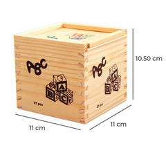 Jeu pédagogique Boîte de 27 cubes en bois animaux, lettres et numéros 3X3 cm