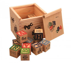 Jeu pédagogique Boîte de 27 cubes en bois animaux, lettres et numéros 3X3 cm