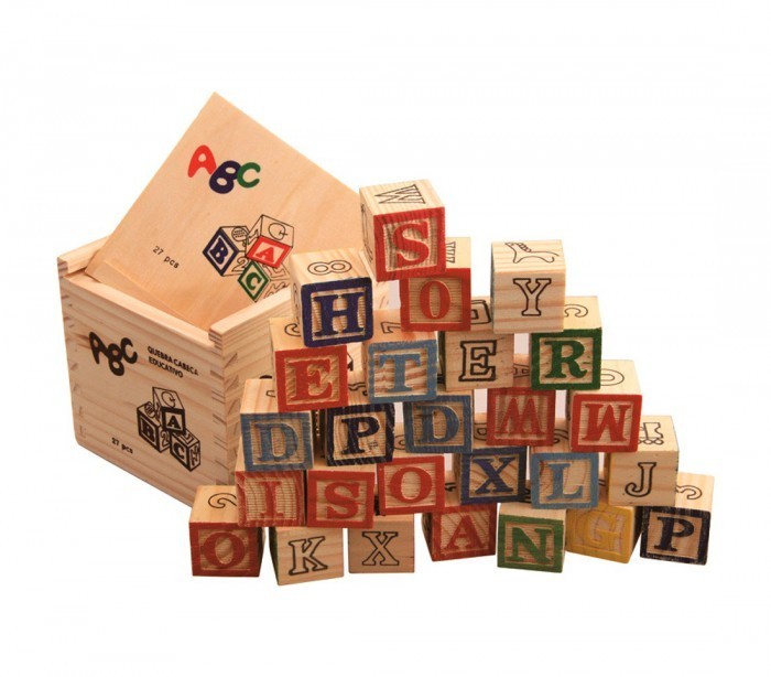 Jeu pédagogique Boîte de 27 cubes en bois animaux, lettres et numéros 3X3 cm