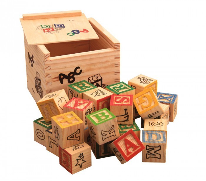 Jeu pédagogique Boîte de 27 cubes en bois animaux, lettres et numéros 3X3 cm