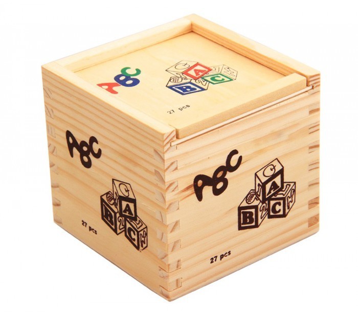 Jeu pédagogique Boîte de 27 cubes en bois animaux, lettres et numéros 3X3 cm