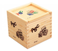 Jeu pédagogique Boîte de 27 cubes en bois animaux, lettres et numéros 3X3 cm