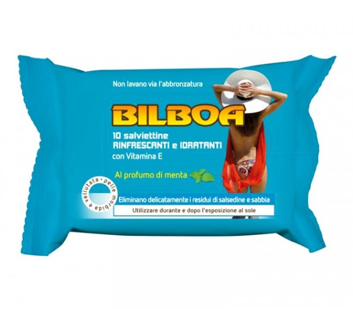  Paquet de 10 lingettes menthe Bilboa rafraîchissantes, hydratantes après soleil