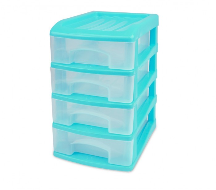 213827 Tour de rangement 4 tiroirs WELKHOME en plastique rigide, 20x13x17 cm