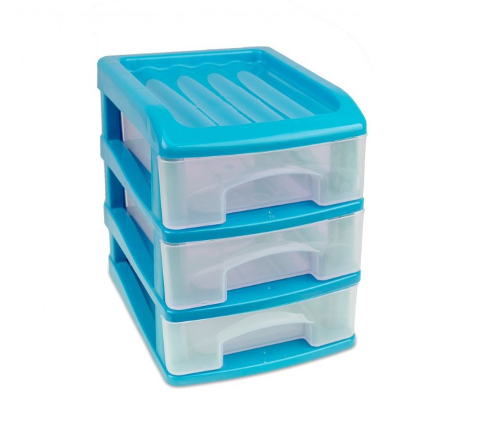 213810  Tour de rangement 3 tiroirs WELKHOME en plastique rigide 16x13x17 cm