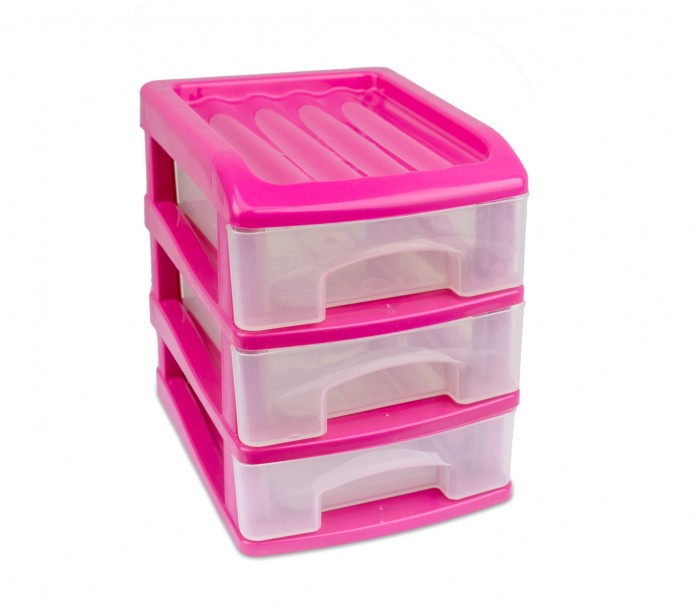 213810  Tour de rangement 3 tiroirs WELKHOME en plastique rigide 16x13x17 cm