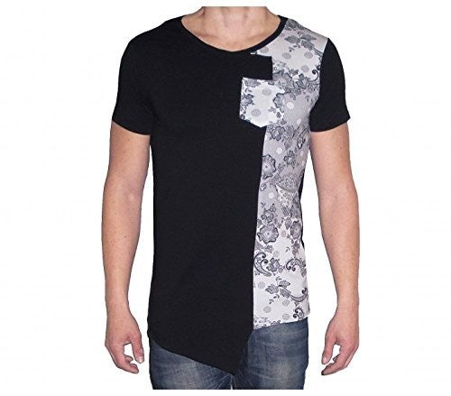 T-shirt homme manches courtes avec des fleurs imprimées asymétrique