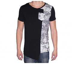 T-shirt homme manches courtes avec des fleurs imprimées asymétrique