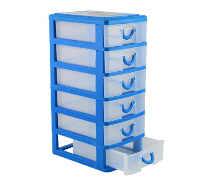 225066  Tour de rangement 5 tiroirs WELKHOME en plastique rigide 9x13x18.5 cm