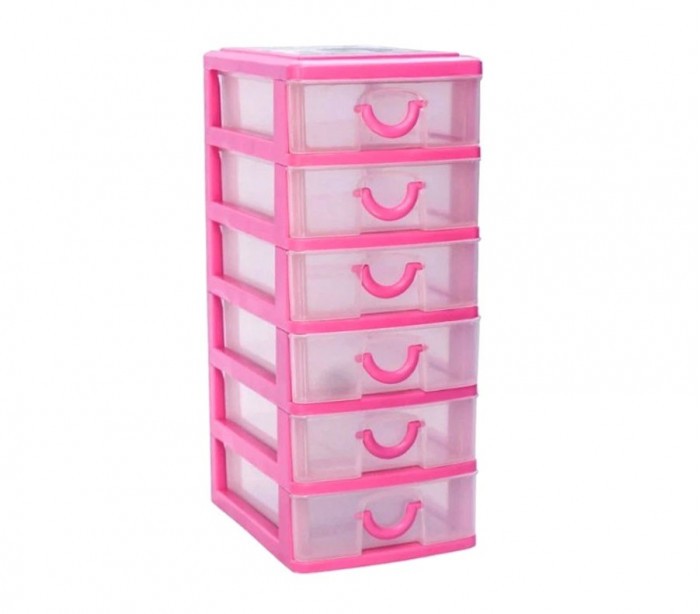 225066  Tour de rangement 5 tiroirs WELKHOME en plastique rigide 9x13x18.5 cm