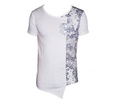 T-shirt homme manches courtes avec des fleurs imprimées asymétrique