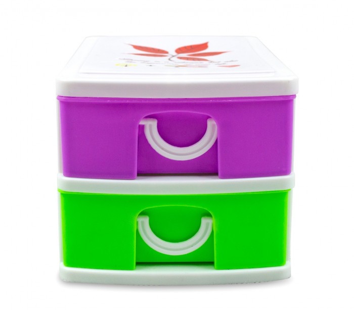 391587 mini tour de rangement multicouleur  2 tiroirs  WELKHOME  9x13x8 cm