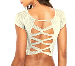 AC316 Top 3/4  dentelle pois brodés croisé du dos