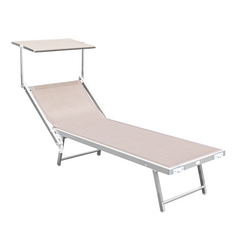 Lettino Prendisole LUXURIOUS Parasole Alluminio Schienale Reclinabile 180X60X40