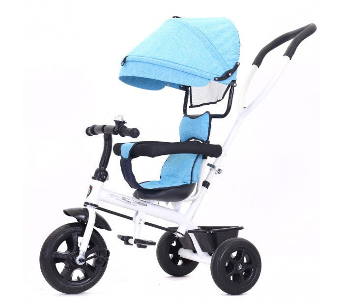 B37312 HANDY GO Tricycle à pousser avec pédales, protections et capote Rose/Bleu