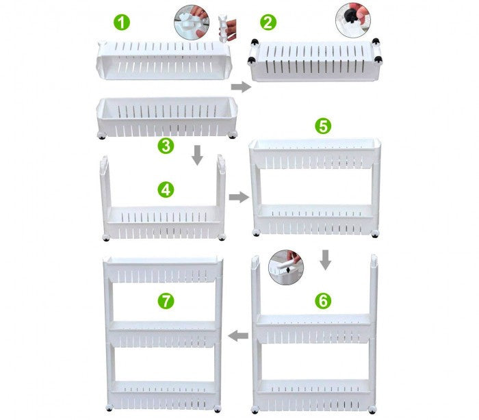Organisateur de produits  avec roues 3 compartiments pour cuisine ou SDB
