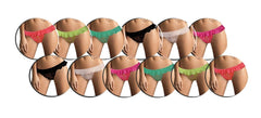 Lot de 12 tangas / strings sexy dentelle et volant - taille unique