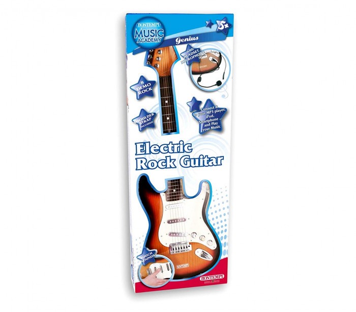 BONTEMPI 241310 Guitare électrique RockGuitar 6 cordes en métal Casque micro MP3