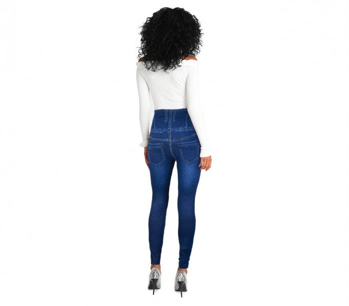 F327 Legging thermique effet denim mod. Hera avec intérieur polaire bleu