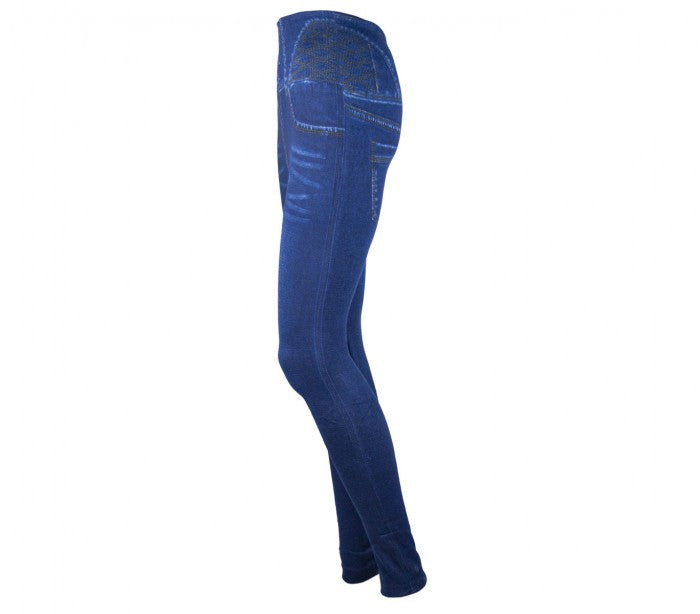 F327 Legging thermique effet denim mod. Hera avec intérieur polaire bleu
