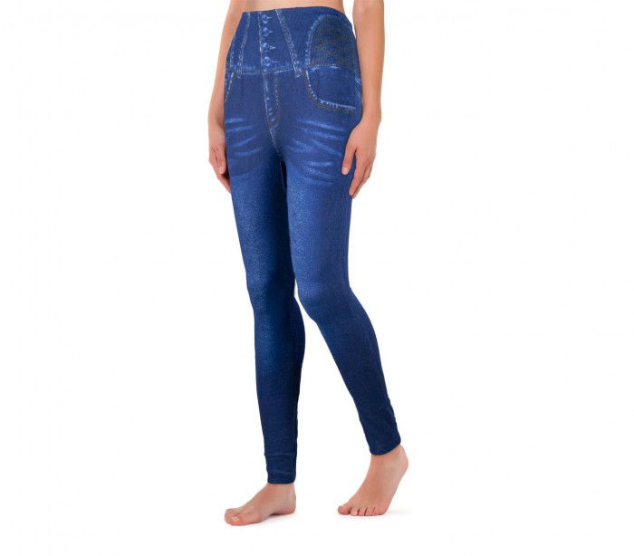 F327 Legging thermique effet denim mod. Hera avec intérieur polaire bleu