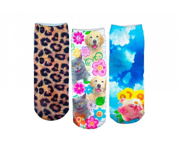 Pack 3 paires de chaussettes FUNNY ANIMALS pour femmes imprimées en couleur 3D
