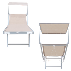 Lettino Prendisole LUXURIOUS Parasole Alluminio Schienale Reclinabile 180X60X40