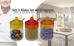 Set 3 récipients/ boite alimentaire en verre 6,5x11cm avec couvercle et cuillère