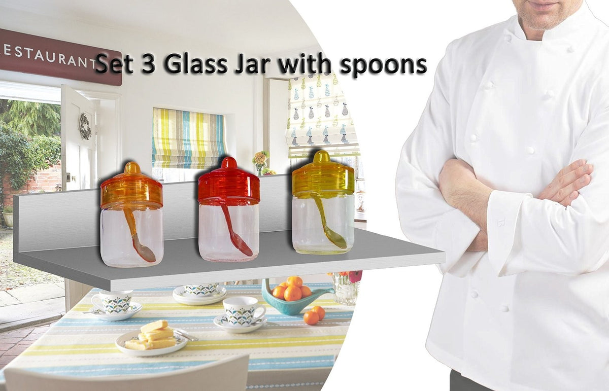Set 3 récipients/ boite alimentaire en verre 6,5x11cm avec couvercle et cuillère