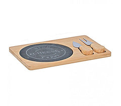 109961 Planche de bambou ALPINIA pour couper du fromage avec couteaux et broche