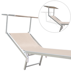 Lettino Prendisole LUXURIOUS Parasole Alluminio Schienale Reclinabile 180X60X40