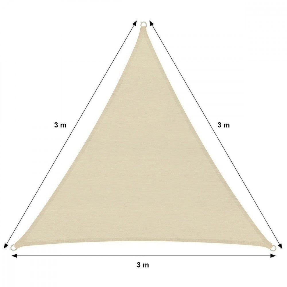 Auvent triangle 482346 beige 3x3x3m avec crochets renforcés et corde en nylon