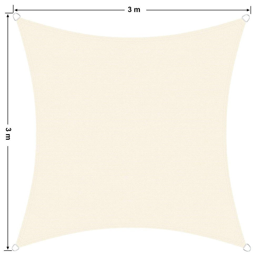 Auvent carré 482407 beige 3x3m avec crochets renforcés et corde en nylon