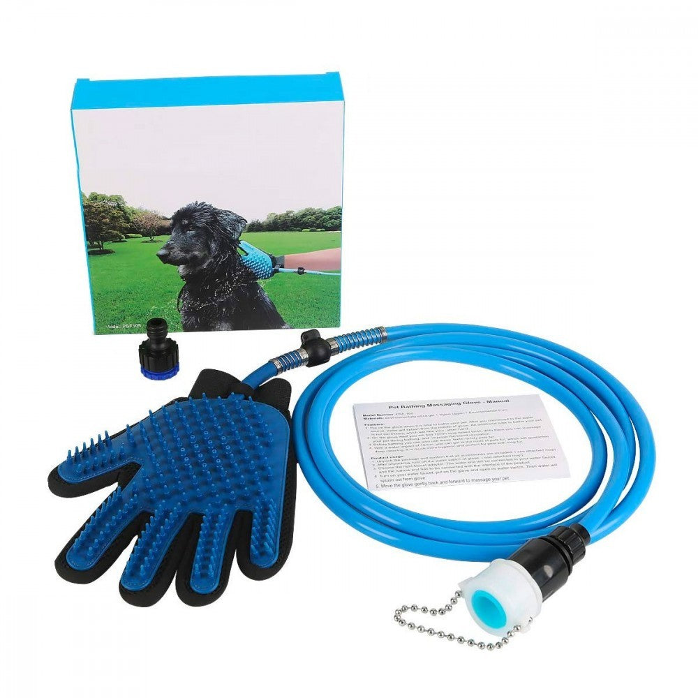 Gant 2 en 1 pour animal lavage et massage  avec tuyau