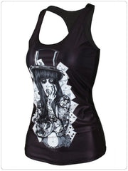 Tee shirt Fantaisie noir pour femme QUEEN OF POKER DESIGN dessin reine du poker