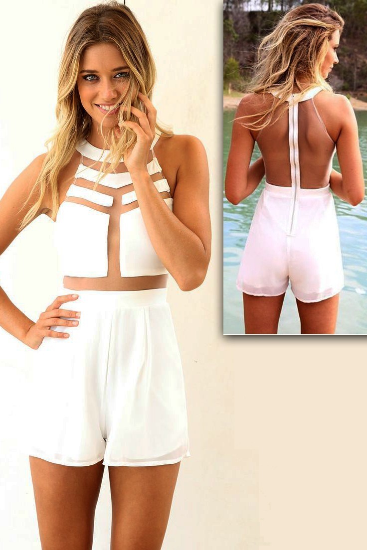 Combi-short blanche avec transparence et dos transparent mod. TOTAL WHITE