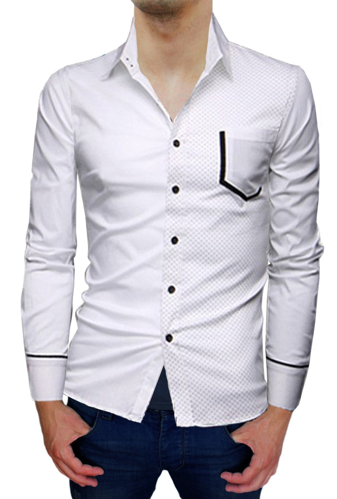 Chemise asymétrique homme -manches longues -cintrée pois á contraste -Mod PRINCE
